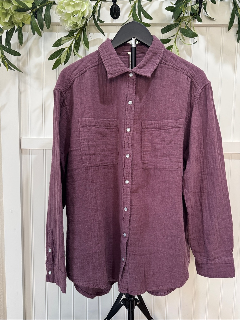 #195 FREE PEOPLE Plum (Mauve-Purple) S Button Down Shirt SOFT & COZY
